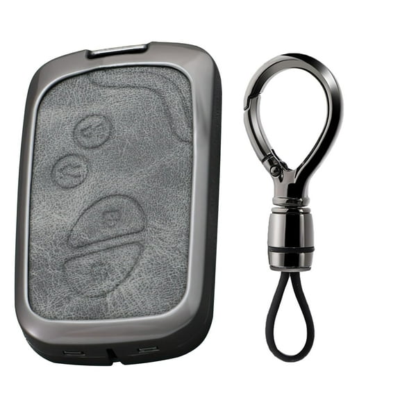 Gray Metal Leather Key Fob Cover Fit for Lexus GX460 RX350 ES350 IS250 GX460 LX570 IS350 GS430 GS300 GS450h is-C is-F Keyless Key Holder with Keychain