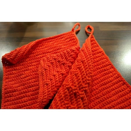Crocheted Pot Holder - LAMINATED POSTER Wool Red Crochet Oven Mitts Fabric Poster Print 24 x 36