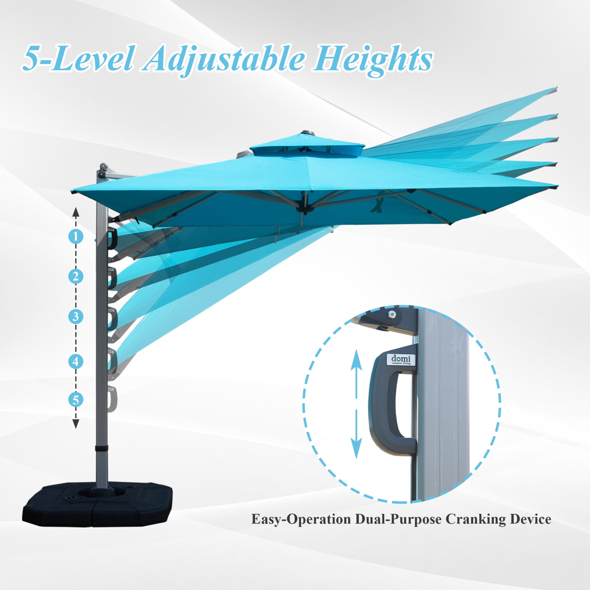 9ft Offset Cantilever Patio Umbrella, 360° Rotation Square Market Umbrella with 5-Position Tilt, 2-Tier Outdoor Table Umbrella with 9 Sturdy Ribs for Backyard, Pool, Blue (No Base)