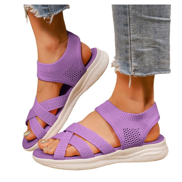 Pandaie Womens Walking Hiking Sandals Comfortable Arch Support Orthopedic Summer Shoes Mesh Breathable Open Toe Sneakers for Plantar Fasciitis Purple 8