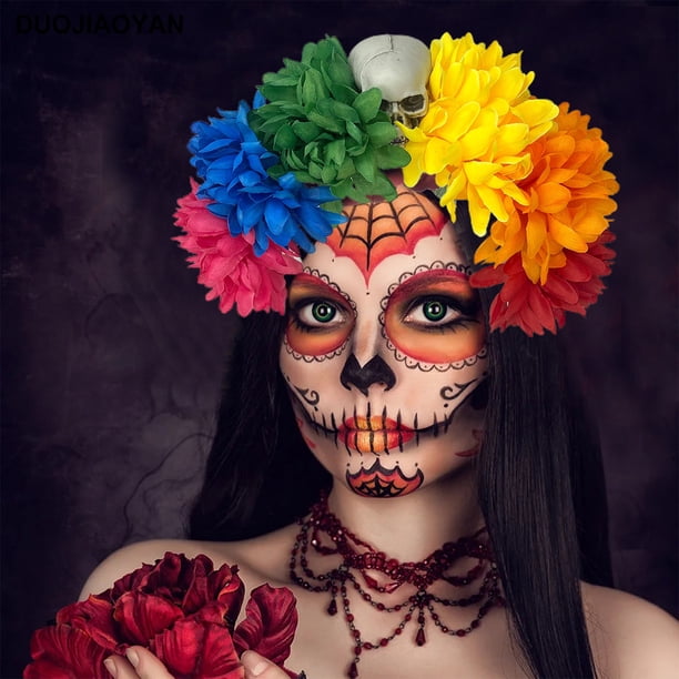 Decoración de Halloween, regalos de Halloween, accesorios de Halloween, adorno de calavera para los muertos, aros para el pelo del festival de fantasmas, diademas de rosas teñidas del festival de fant