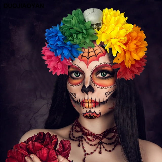 RKSTN halloween decroations Halloween Skull Ornament For The Dead Ghost Festival Hair Hoops Ghost Festival Stained Rose Headbands Festival Party