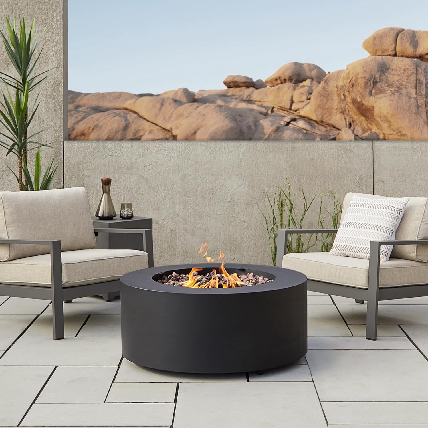 Real Flame Aegean 36" Round Steel Propane or Natural Gas Fire Pit Table in Black