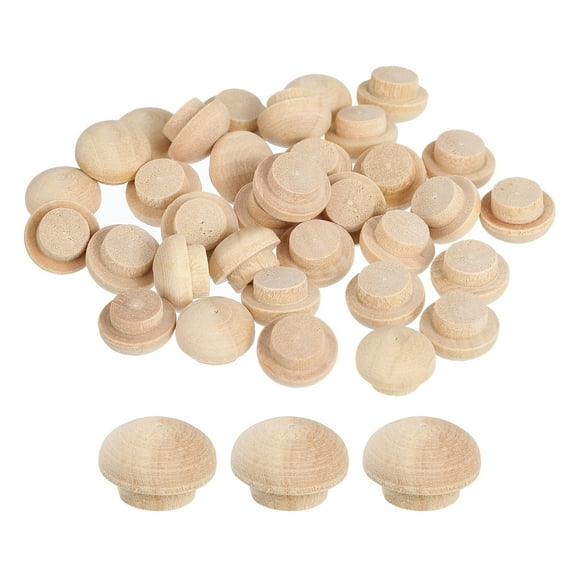 Uxcell 40Pack Wood Button Plugs, 8mm/0.31" Hardwood Screw Hole Plug Mushroom Wooden Caps Buttons Wood Plug