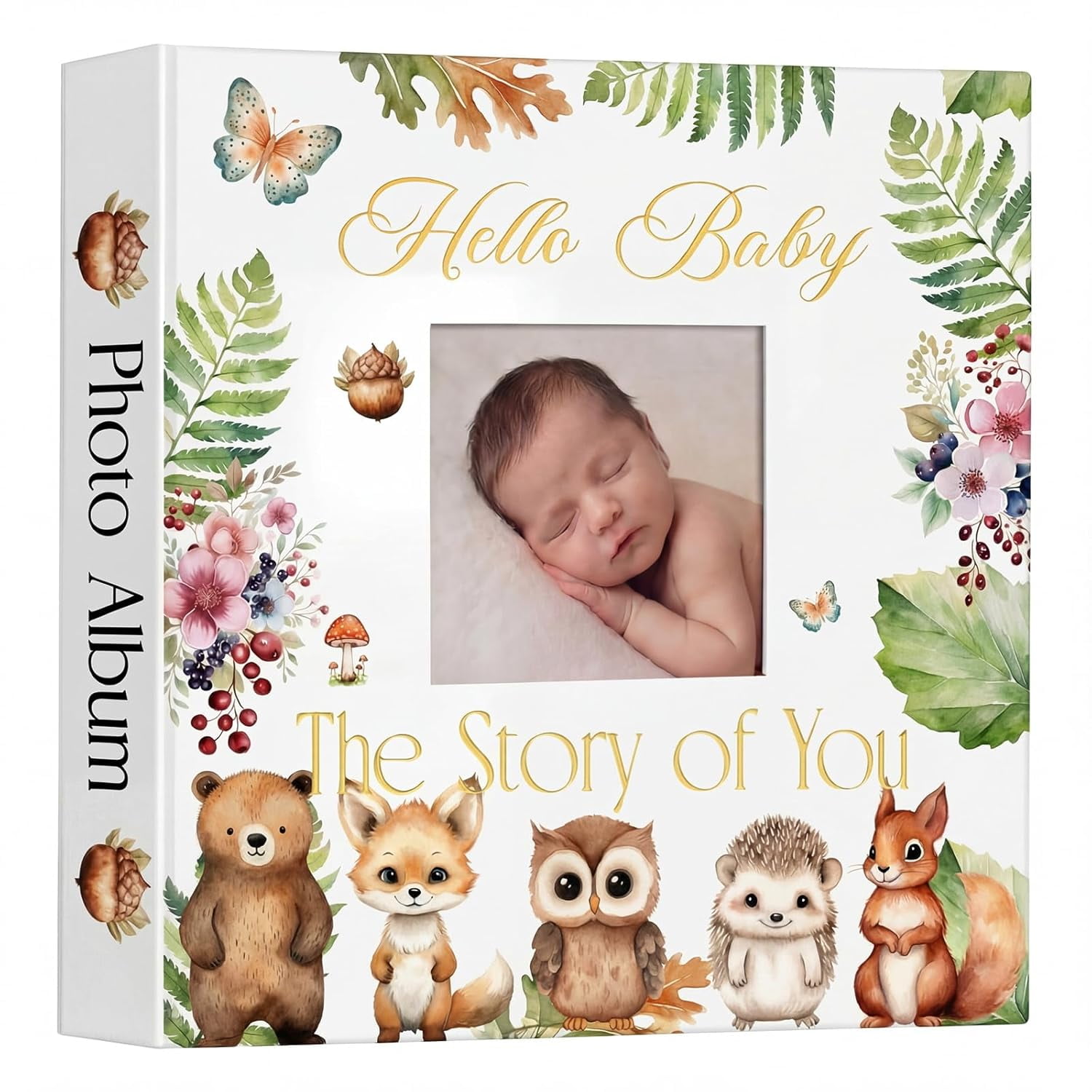 Baby Photo Album 4x6 600 Pockets Book Keepsake Gifts for Boy or Girl Newborn Memory Book with Front Window Holds Photo Album for New Parents Baby Shower Welcome Party(Woodland Animal)