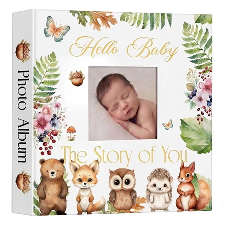 Baby Photo Album 4x6 600 Pockets Book Keepsake Gifts for Boy or Girl Newborn Memory Book with Front Window Holds Photo Album for New Parents Baby Shower Welcome Party(Woodland Animal)