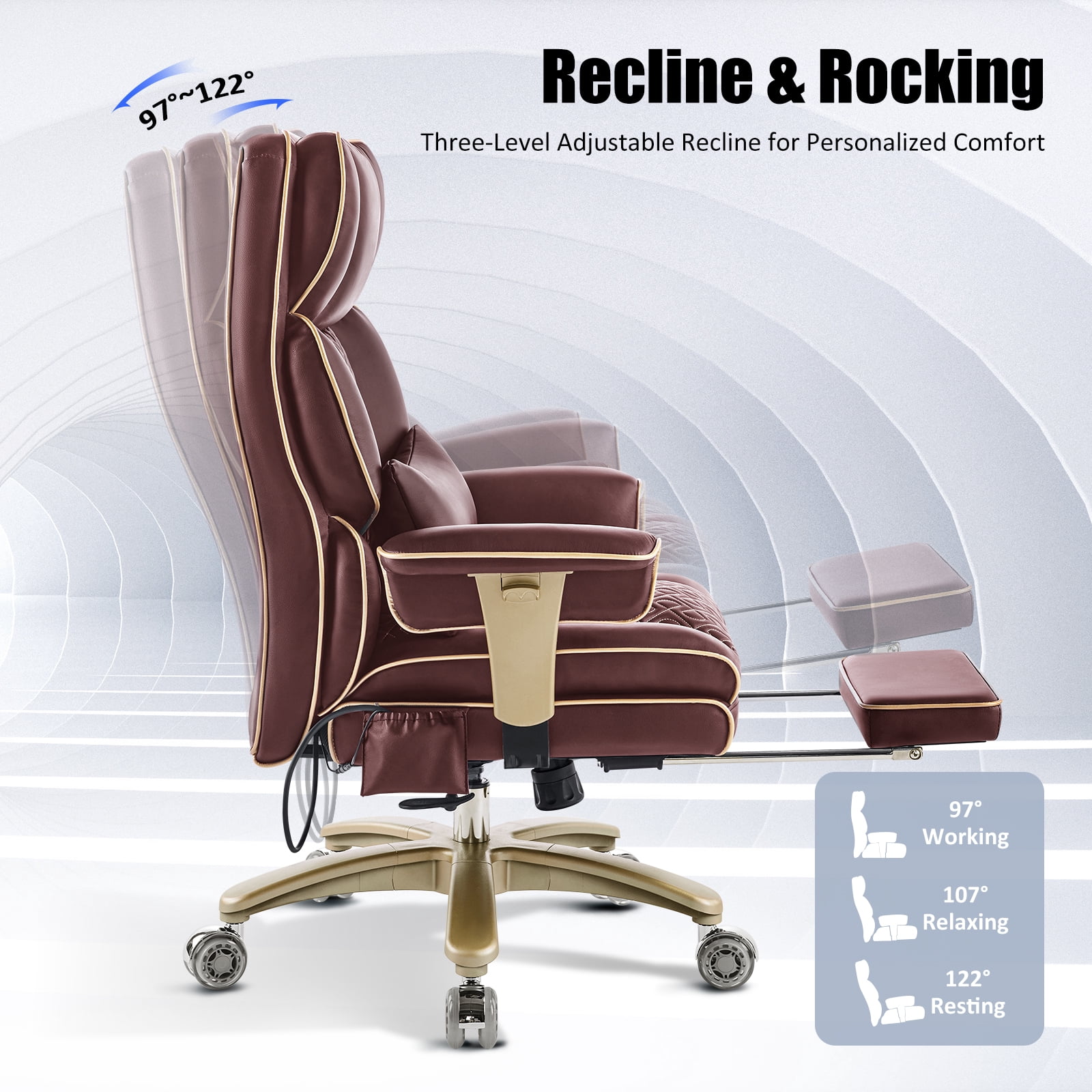 Falvinoryn Big and Tall Office Chair, Heavy-Duty Executive Office Chairs with Adjustable Lumbar and Quiet Rubber, Ergonomic High Back Computer Desk Chair, Brown