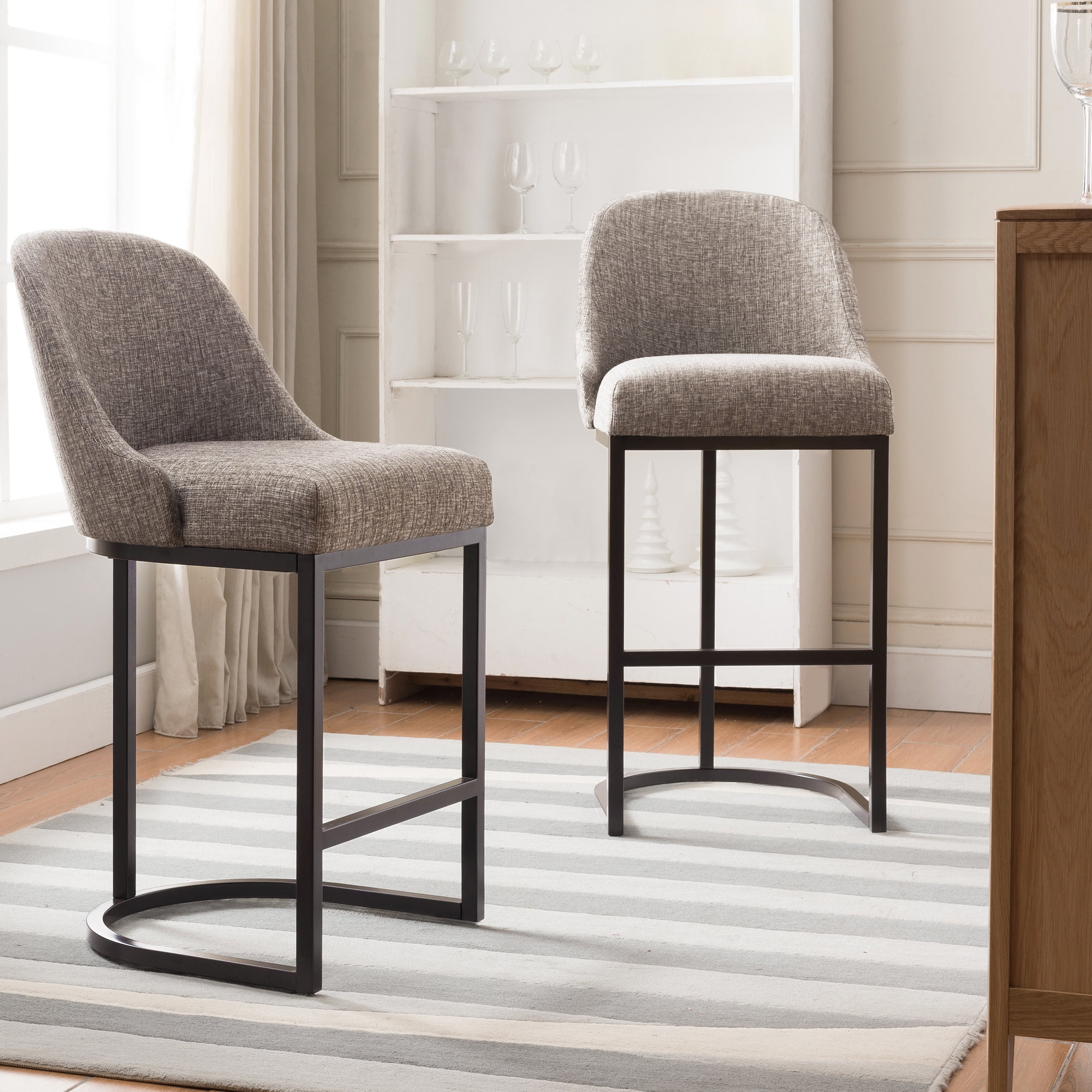Leick Home Barrel Back Bar Stools with High Density Foam Seat, Gray/Espresso (Set of 2)
