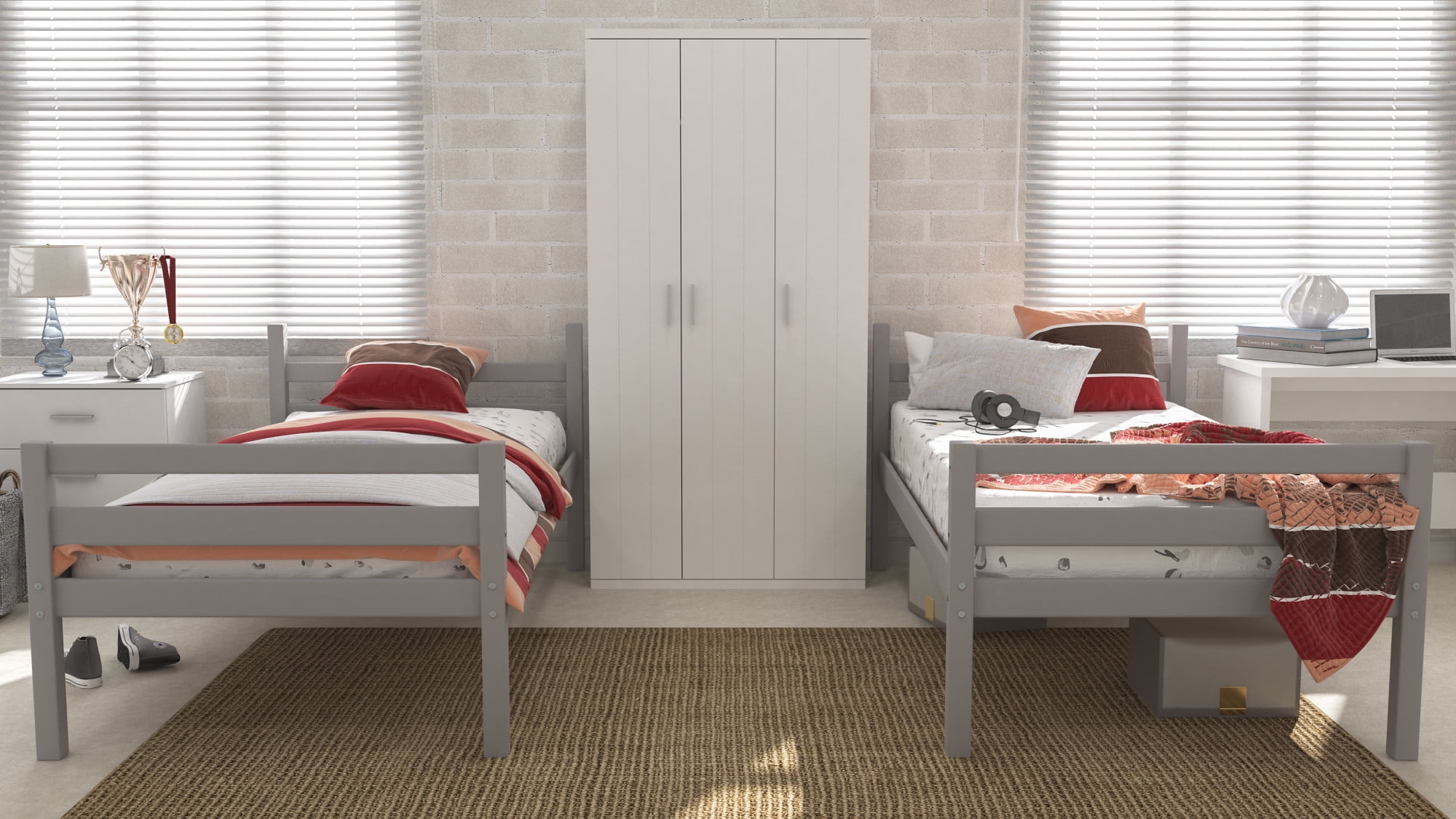 Campbell Wood Twin over Twin Convertible Bunk Bed, Gray