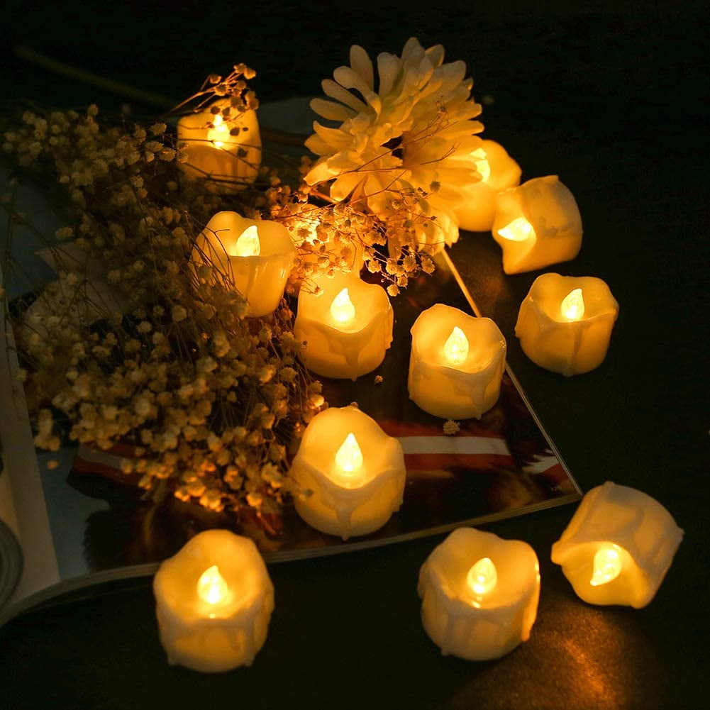12PCS Flameless Candles with Remote Control Battery Operated Realistic Dripping-Wax Candle Flickering Bulb Warm White Tea Light Best for Holiday Decoration Party Wedding