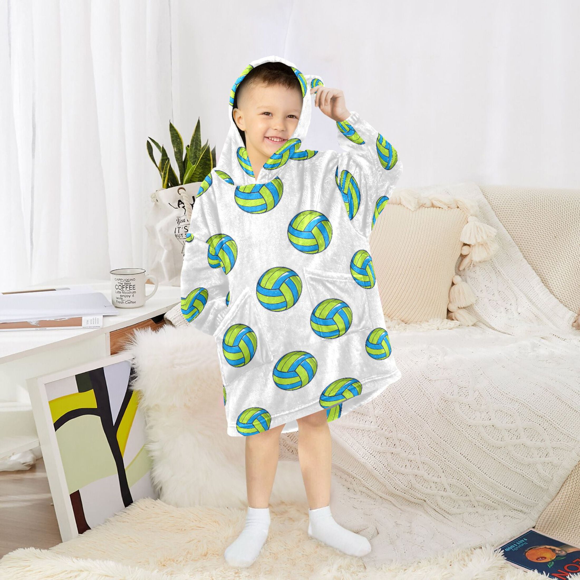 joogoo Wearable Blanket Volleyball Green Hoodie for Oversized Sherpa Hooded 3-14 YR M