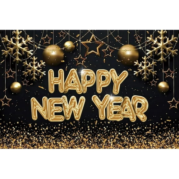 Black and Gold Happy New Year Backdrop Cheers to The New Year Eve Party Decor Kids Adult Portrait Photography Background