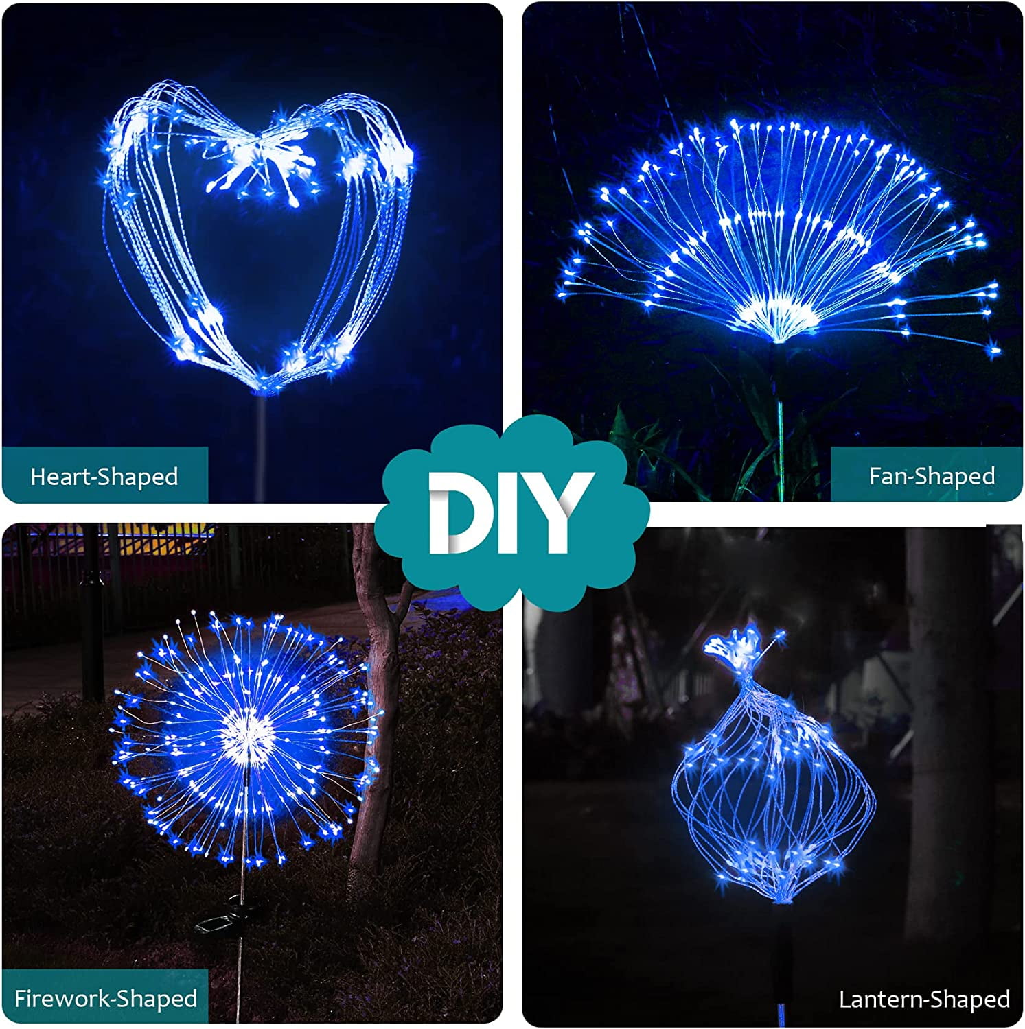 Solar Garden Lights Solar Firework Lights, 2 Pack 120 LEDs 2 Lighting Modes Solar Lights Outdoor Waterproof for Garden Patio Walkway Pathway Party Wedding Christmas Decorative - Blue
