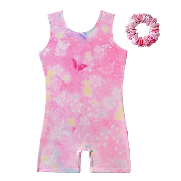 3-10 Years3-10 Years Gymnastics Leotards for Girls Toddler, Tie-Dye Dance Unitards for Girls Full Body One Piece,Girls Sleeveless Dance Biketards with Matching Scrunchies ,Athletic Dance Wear