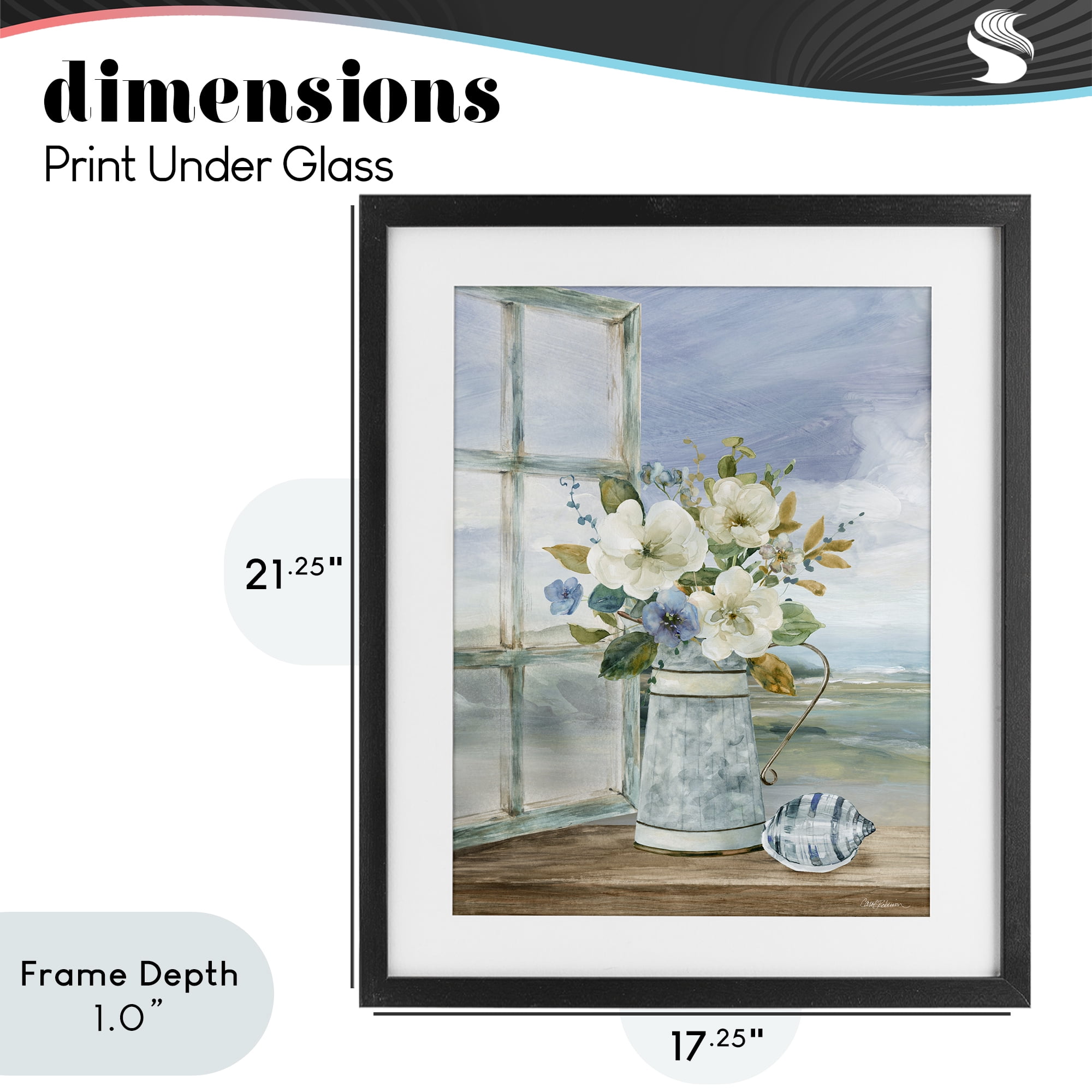 Stupell Industries Seaside Floral Bouquet Window Black Framed Print Under Glass, design by Carol Robinson