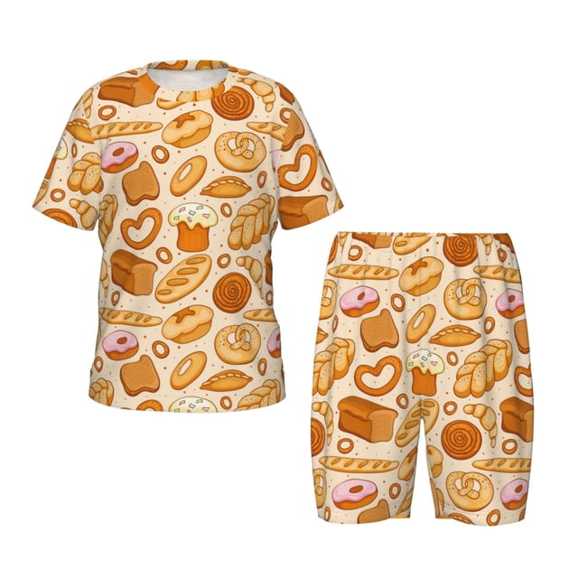 Fotbe Various Bread Pijama Estampada de 2 Piezas para Niños – Ropa de Dormir de Manga Corta Cómoda para Niños y Niñas, Camiseta y Shorts de Algodón-Small