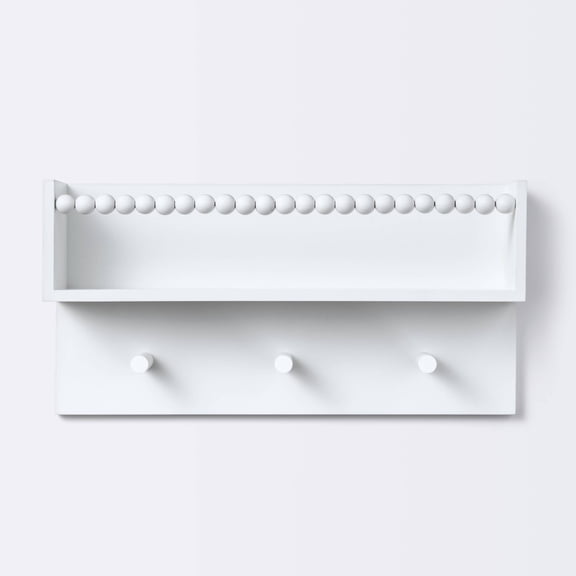 Wall Hook Shelf with Beading - White