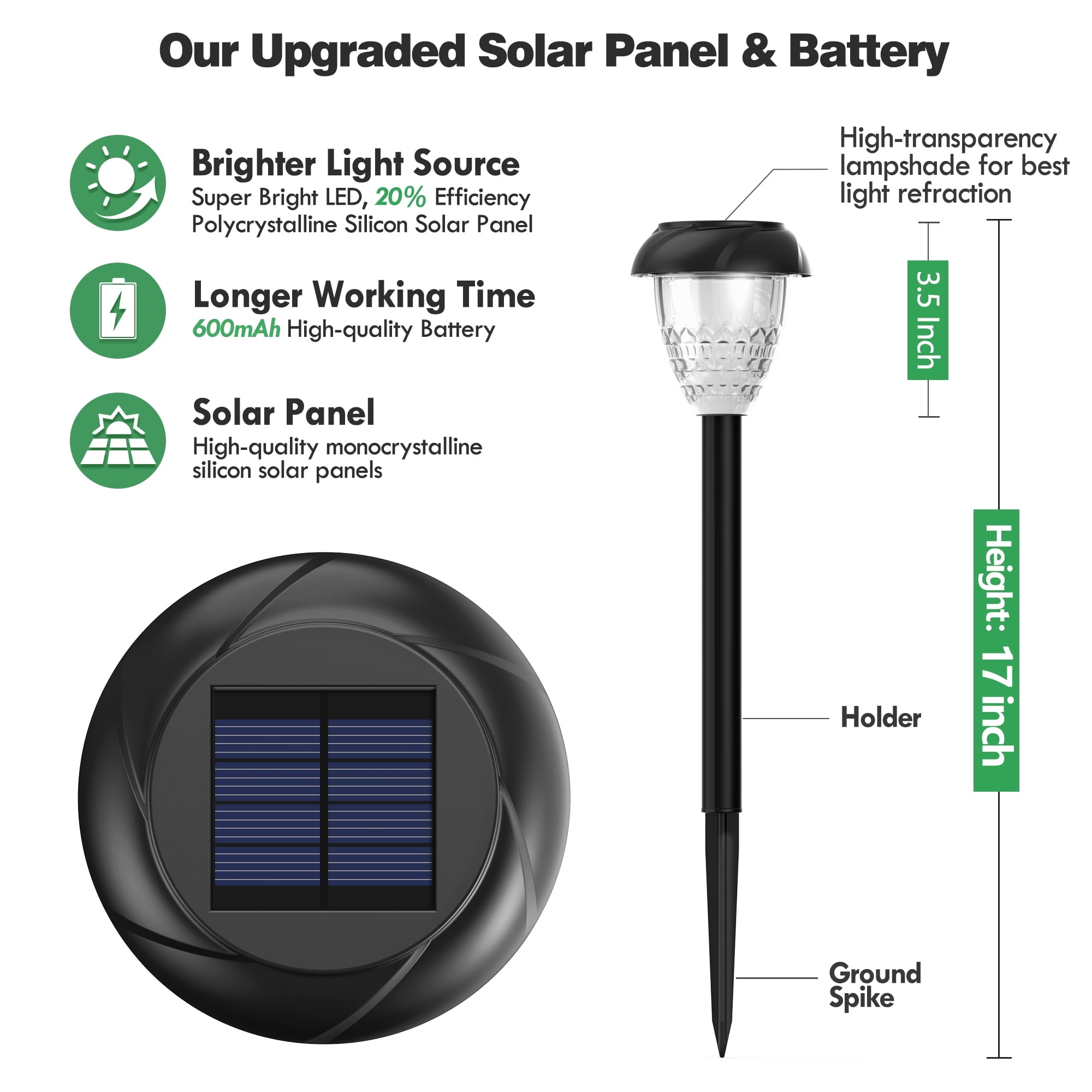 10PK Solar Pathway Lights Outdoor for Yard Garden Lawn Bright Solar Lights Waterproof Auto-on/off Solar Lawn Landscape Lights White Light