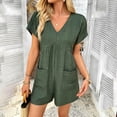 thumbnail image 5 of Women's Summer Short Sleeve V Neck Romper Back Hollow Out Jumpsuit with Pockets - Polyester Lightweight Comfortable Loose Fit for Beach Party Vacation, 5 of 5