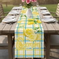 thumbnail image 4 of Summer Lemon Watercolor Table Runner 90 Inches, Yellow Blue Line Checkered Bed Runner Dresser Scarves Tabletop for Indoor Outdoor Parties/Ceremony/Banquet, 13" x 90", 4 of 9