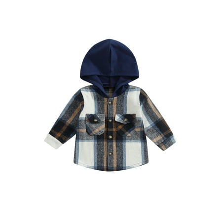 

Kids Toddler Boy Girl Flannel Plaid Button Down Hooded Shirt Jacket Long Sleeve Hoodie Shacket Coat Fall Winter Clothes