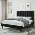 thumbnail image 2 of Amolife Full Size Platform Bed Frame with Upholstered Velvet Channel Headboard, Black, 2 of 10