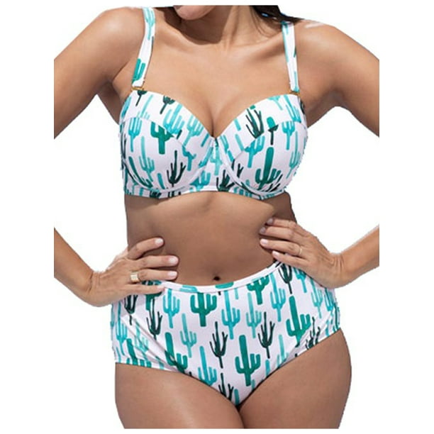 foran dis Afstå Spring hue Summer Women Swimsuit Cactus Printed Top Bra High Waist Panties  Set - Walmart.com