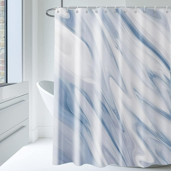 Blue Marble Shower Curtain, Navy Blue Mix White Ombre Modern Abstract Wave Luxury Bathroom Curtain Bathtub Home Decor Waterproof Fabric Machine Washable with 12 PCS Hooks,72" Wx72 L