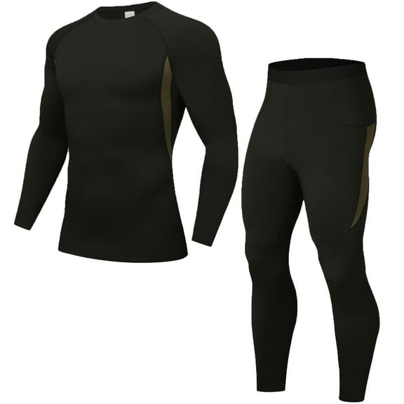 KeShDi Mens Long Underwear Set Men Solid Thicken Long Sleeves and Pants Tight Warm Outdoor Sports Suit Black S