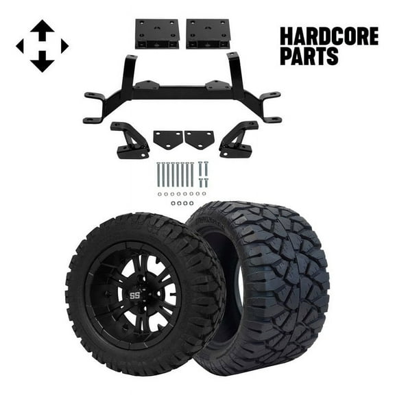 Hardcore Parts 4" Drop Axle Lift Kit for EZGO TXT/PDS (1994.5-2001.5) Gas Golf Cart with 12" Black 'VAMPIRE' Wheels and 20"x10"-12" STINGER On-Road/Off-Road DOT rated All-Terrain tires