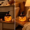thumbnail image 5 of Halloween Pumpkin Witch Hat Lamp, Orange Resin Tabletop Night Light with Warm LED Glow, Spooky Decor for Bedroom Desk Bar Mantel Party Home, 5 of 5