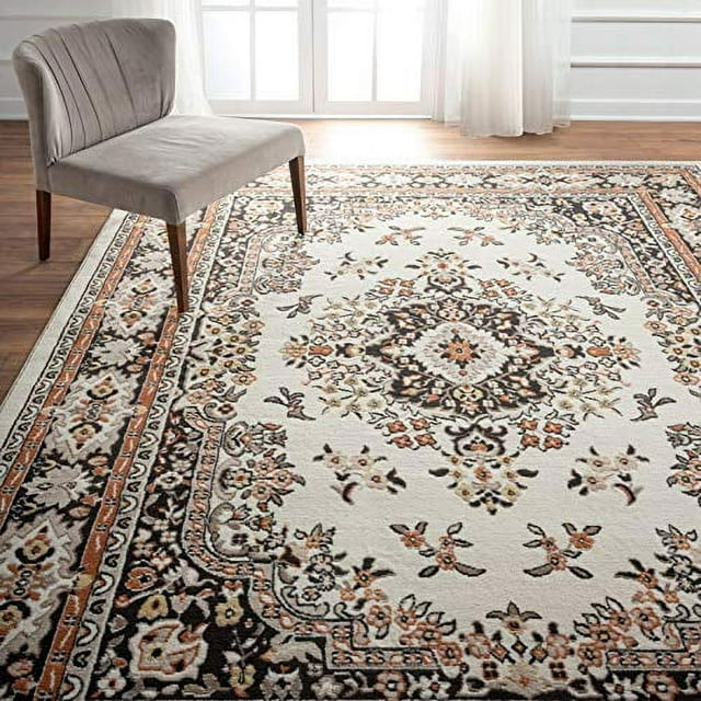Home Dynamix Premium Sakarya Traditional Medallion Border Area Rug, Ivory/Brown, 5'3"x7'5" Rectangle