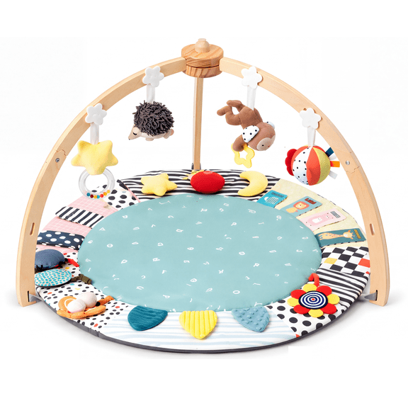 Wooden Gym Mat with Detachable Sensory Toys Baby Playmat for Infants Tummy Time Activity Mat Newborn Baby Gift,Green
