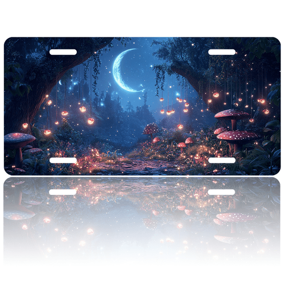 1 Pcs 2D Flat License Plate Covers & Frames, Enchanted Forest at Night For Decorative Front, Waterproof For Decoration Aluminum License Plate Covers & Frames Cover For Men Women, 12" X 6"