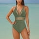 thumbnail image 2 of Conjunto de Bikini de Cintura Alta para Mujeres Traje de Baño de Malla de Correa sin Espalda de Color Sólido con Almohadillas Extraíbles, 2 of 4