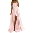 thumbnail image 1 of Elegante vestido de noche multicolor con escote en V y tirantes finos de satén brillante, 1 of 6