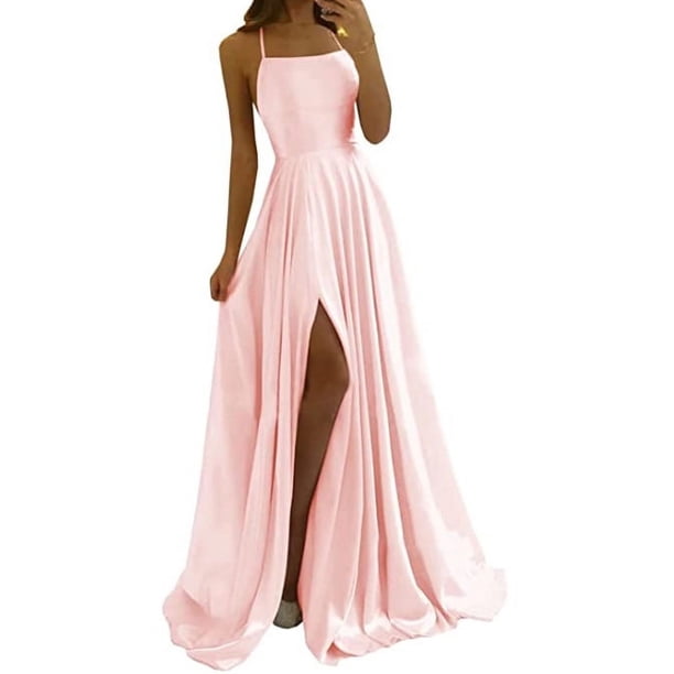 Elegante vestido de noche multicolor con escote en V y tirantes finos de satén brillante