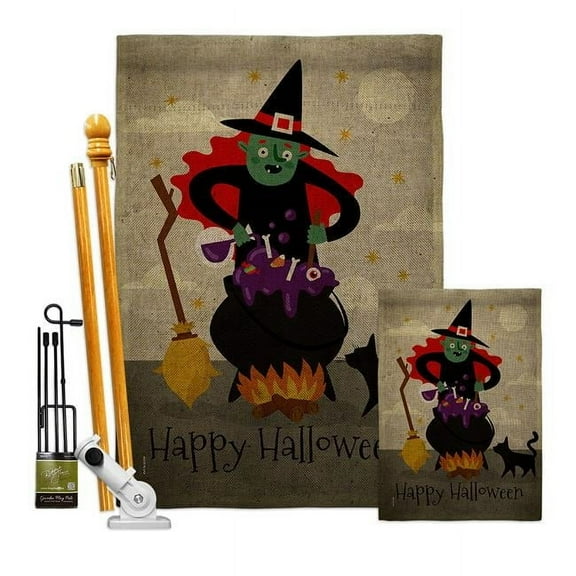 Ornament Collection FK190173-DB Casting Spells Falltime Halloween 28 x 40 in. Double-Sided Decorative Horizontal House Flags Kit for Decoration Banner Garden Yard Gift