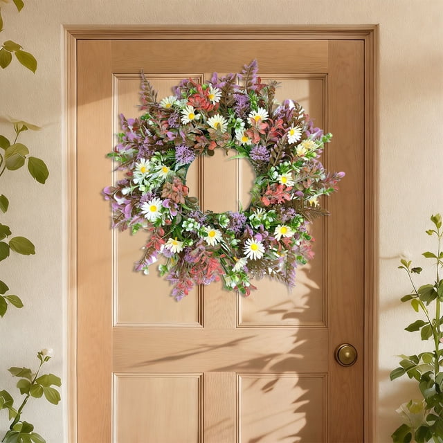 Spring Summer Artificial Flower Door Wreath 18.11In Premium Stable Build Lifelike Foliage Floral Detail Multi Scenario Placement for Front Door Window Porch Farmhouse Wedding Holiday Gift Home Decor