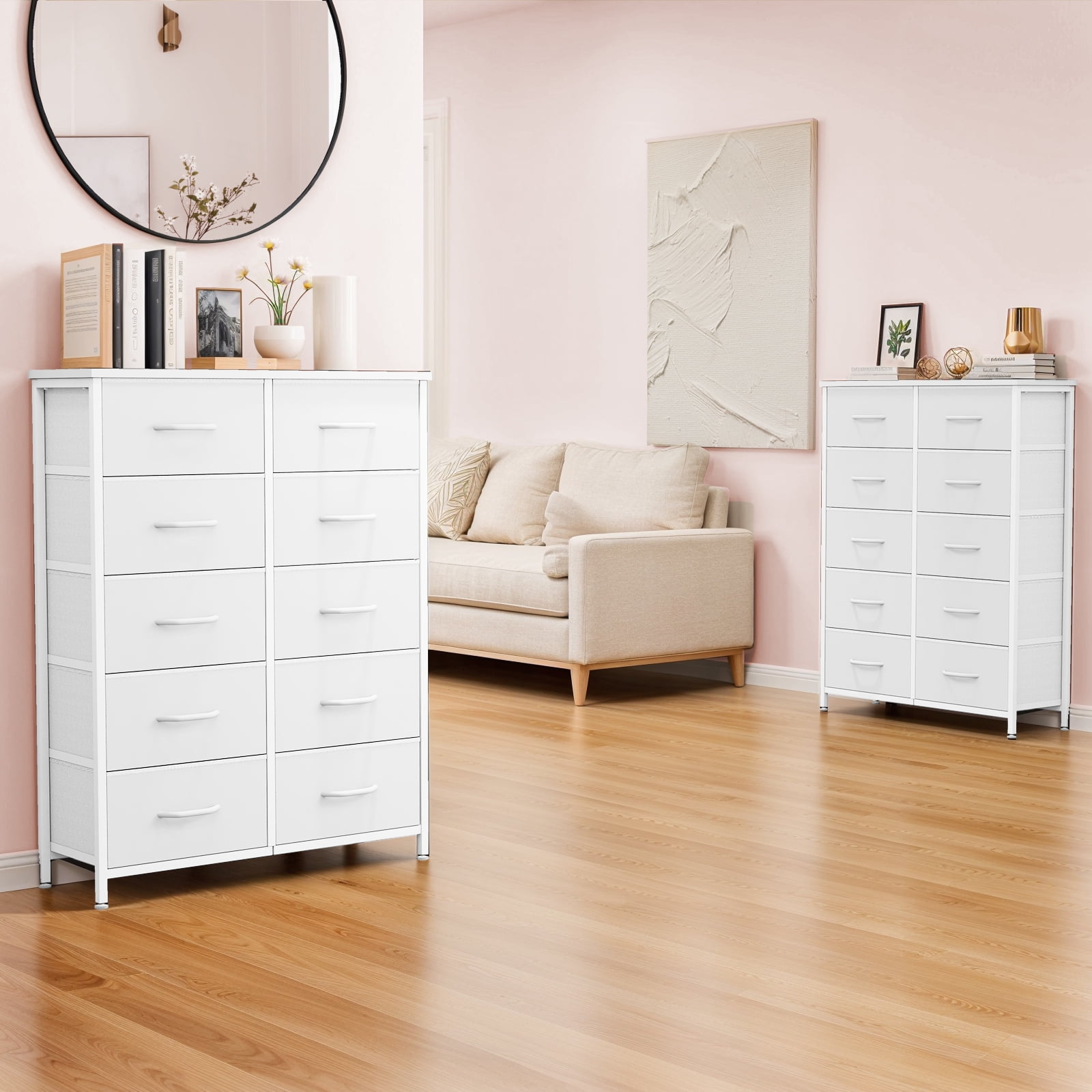 Tall Dresser for Bedroom, Chests of Drawers, Storage Organizer with 10 Drawers, Sturdy Metal Frame, Wood Tabletop for Guest Room, Closet, Entryway, Nursery, White