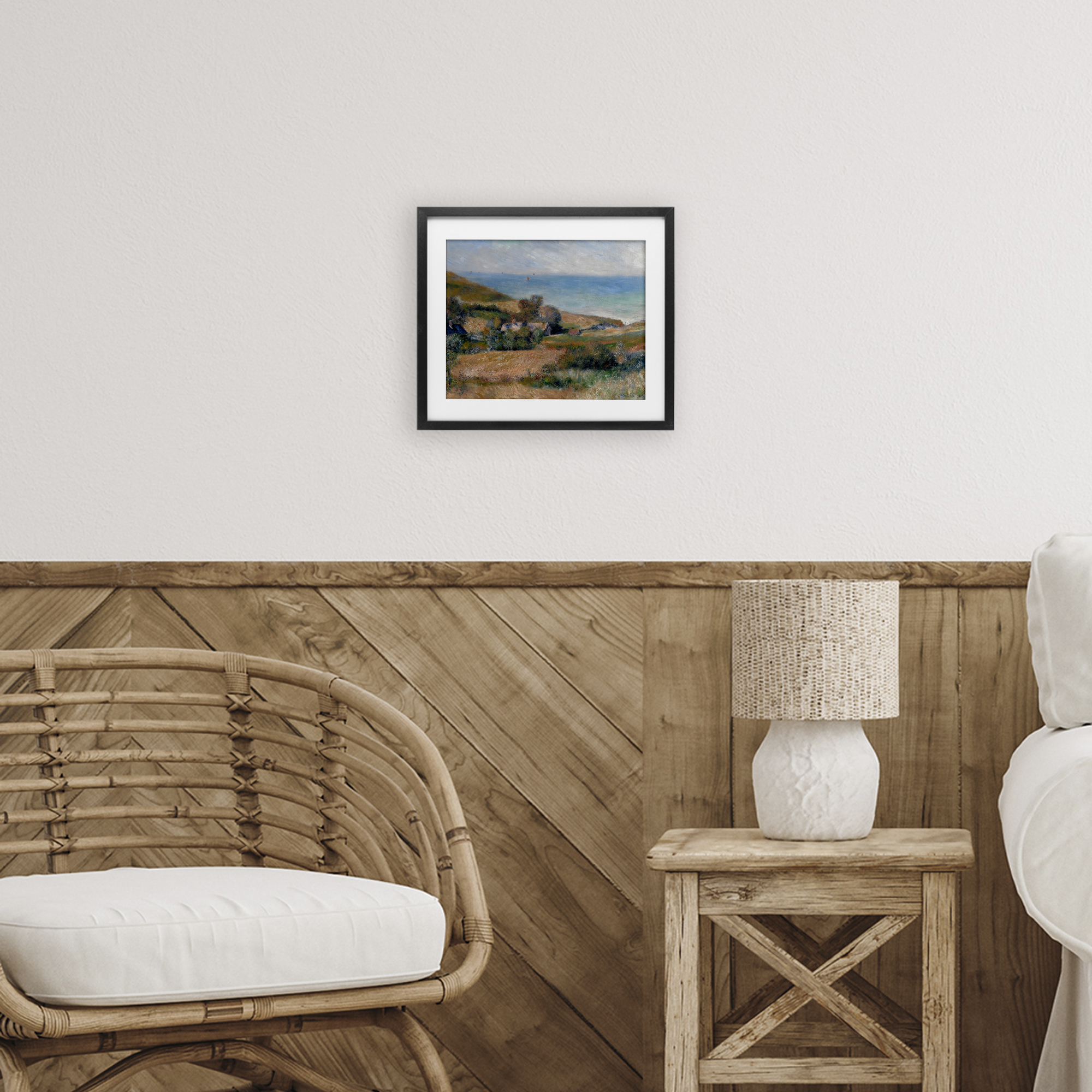 View Of The Seacoast Renoir Black Framed Print Under Glass, design by Pierre-Auguste Renoir