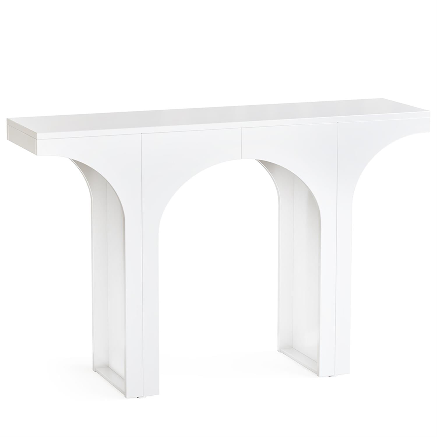 Demi Bonn 47" Console Table, Wooden Entryway Table Sofa Table with Arch Base for Hallway, Bedroom, Living Room, White