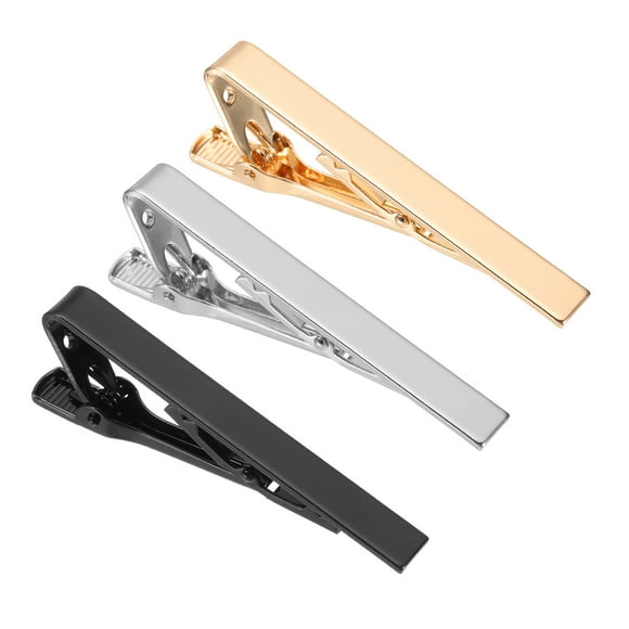 3 Pcs Skinny Tie Clips for Men, Copper Suit Tie Clips Men Tie for Father, Husband, Lover(Gold/Silver/Black, Glossy)