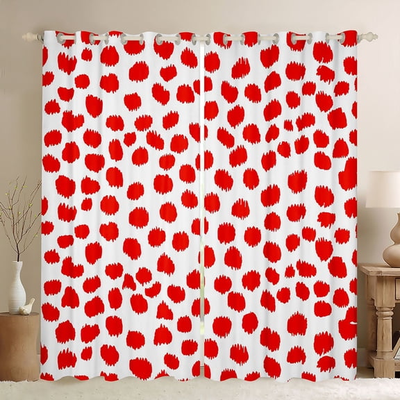 Feelyou Simple Polka Dot Black Out Curtains, Chic Brush Artwork Curtains Pack of 2 (42x63 Each), White Red Cartoon Bedroom Curtains, Curtains and Drapes Decor