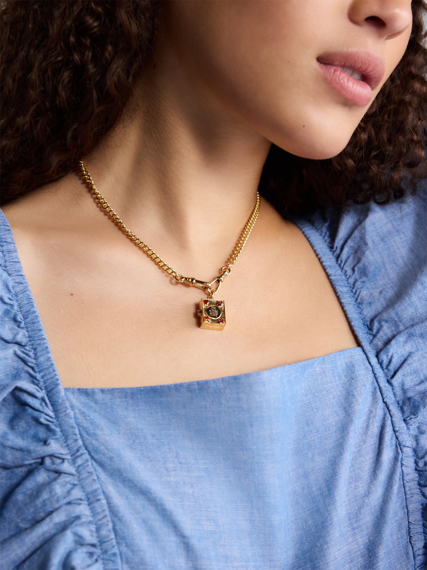 Free Assembly Women's Goldtone Book Pendant Necklace with Cubic Zirconia, 16" + 3" Extender