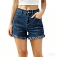 thumbnail image 2 of Karymi Jean Shorts Womens High Waist Frayed Hem Denim Shorts, Loose A‑Line Summer Jean Shorts with Pocket for Daily Beach Vacation Jean Shorts, 2 of 5