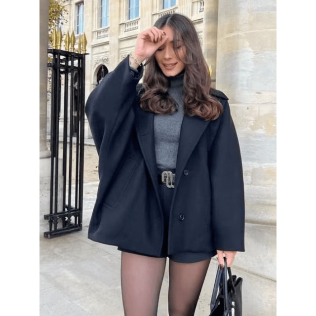 Abrigo informal de lana para mujer, chaqueta de manga larga con solapa de un solo pecho, Color liso, ropa de calle elegante, Otoño, 2024