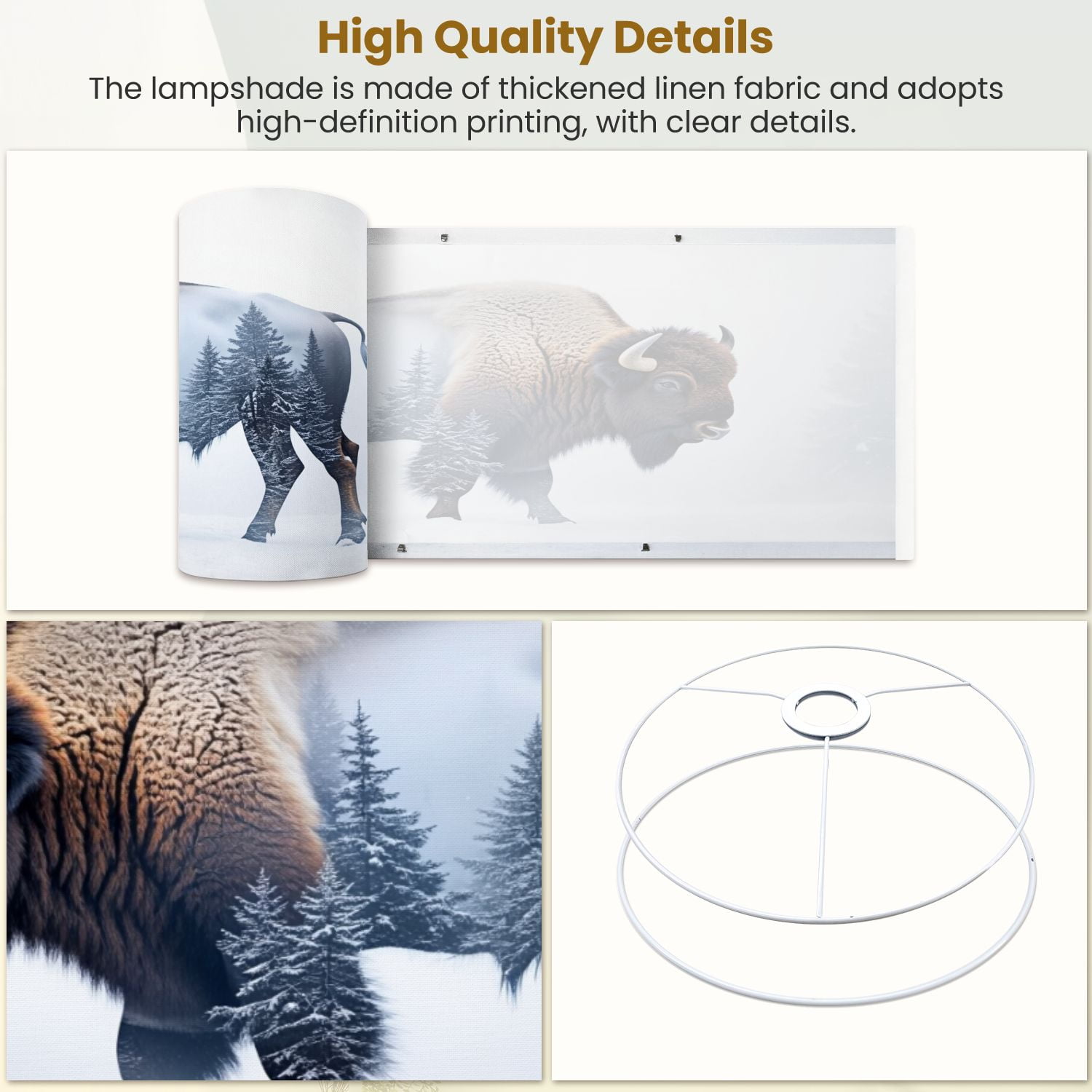 Lampshades 2 Pack exposure wild bison buffalo pine forest 13"x13"x10" Light Shade for Table Lamps Floor Lamps Drum Lamp Shades Lampshade Replacement Kids Bedroom Cabin Decor Easy Assembly