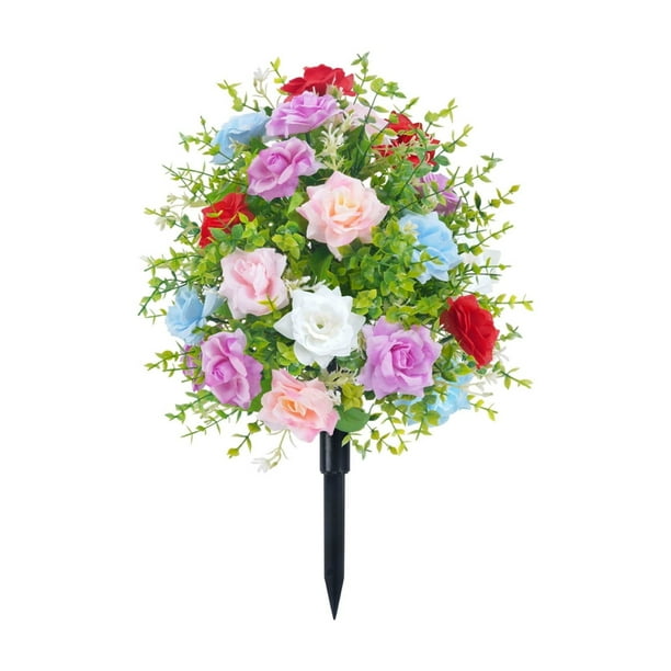 1 paquete de rosas artificiales con estaca para el suelo, 55 x 30 cm, decoración de jardín de plástico multicolor, vegetación falsa JASKFLY