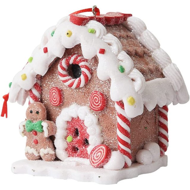Casa de pueblo iluminada de Navidad decoración de casa mini adornos de cabaña blanca de invierno hombre de jengibre brillar
